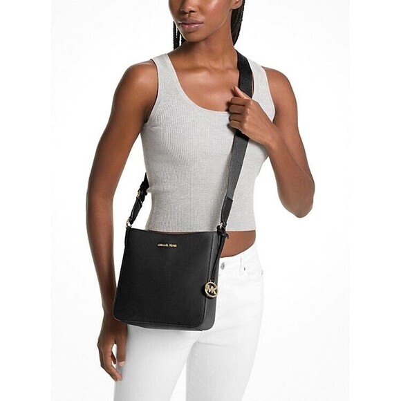 New Michael Kors Jet Set Travel Small Messenger Bag Faux Leather Black - Picture 2 of 4